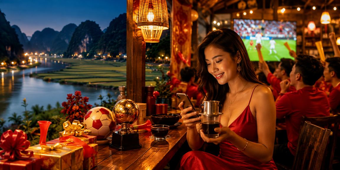 Người dùng tại Ninh Bình dùng điện thoại xem khuyến mãi casino online bên ly cà phê
